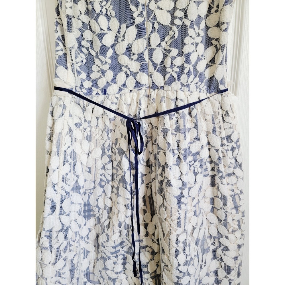 Anthropologie L Sparrow Weston Blue White Floral Lace Fit‎ Flare Dress Fairy - Picture 10 of 16